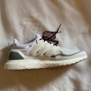 Adidas Ultra Boost White and Silver with maroon laces